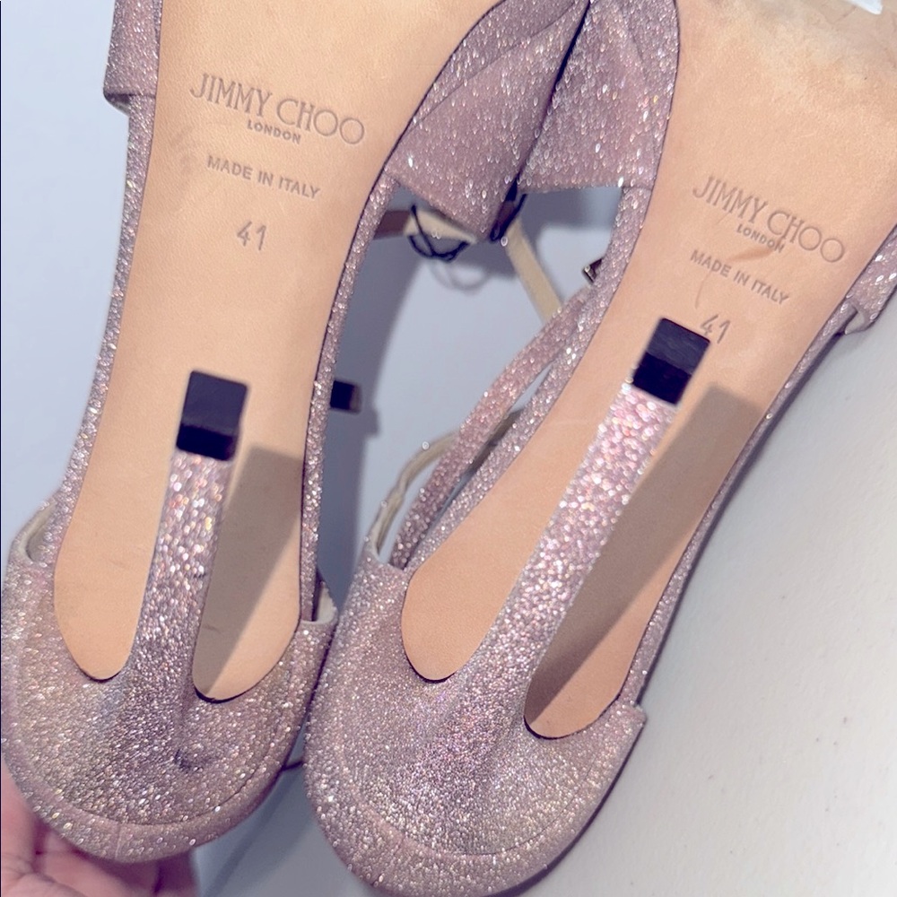 $1330 NEW Jimmy Choo Pink Glitter Stiletto Heels with Strappy Design - Picture 12 of 13